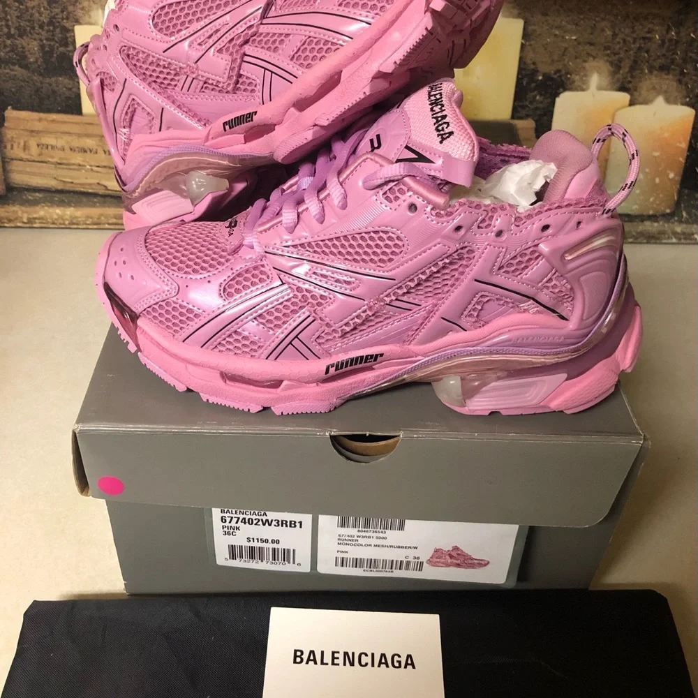 Balenciaga Runner Track Trainer Sneaker Low-Top Women Size 6 Light Pink Black - Picture 8 of 11